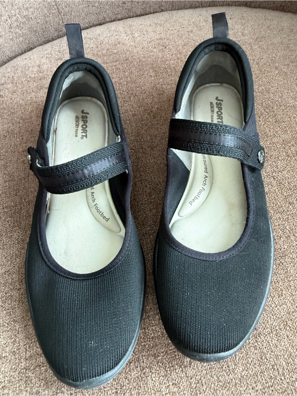 JSport  Black Mary Jane Comfort Flats with Adjustable Strap